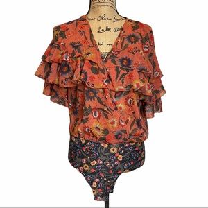 Zara Accessories Melon Floral Bodysuit Top Sz Med